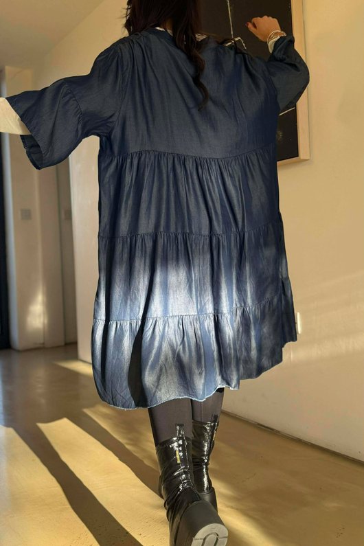 Chambray Tiered Midi Dress /5=